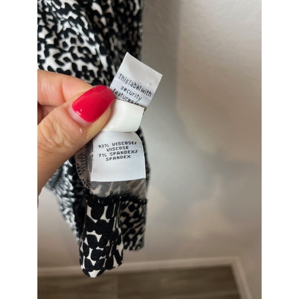 Diane von Furstenberg Dress Womens 2 Black White Ruched Print Stretch Viscose​ - Picture 3 of 6